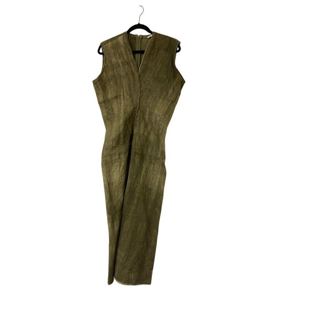 Zara Womens Dress L Green Tie Dye Cotton Blend Maxi Summer 8491/056 NWT - Picture 2 of 16